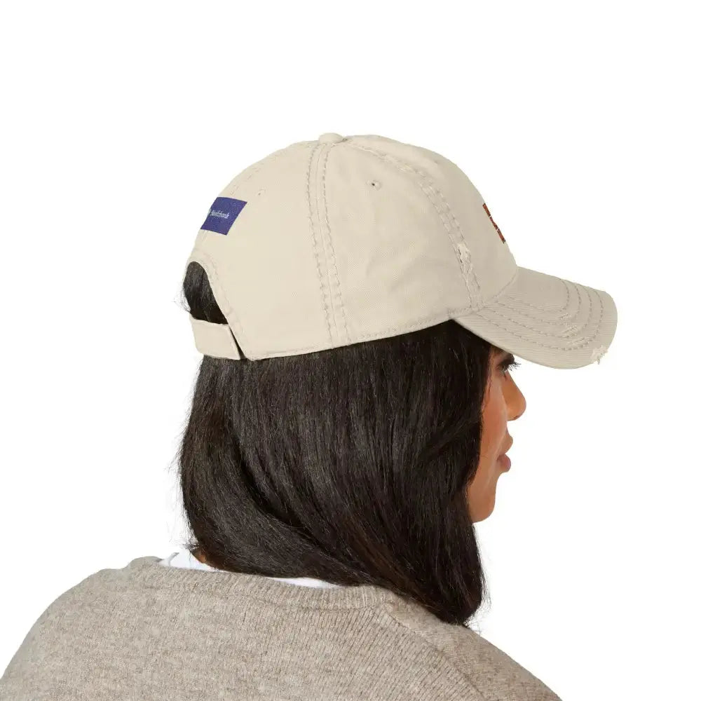 Distressed Dad Hat with ’Resist Right Meow’ Embroidery - Hats