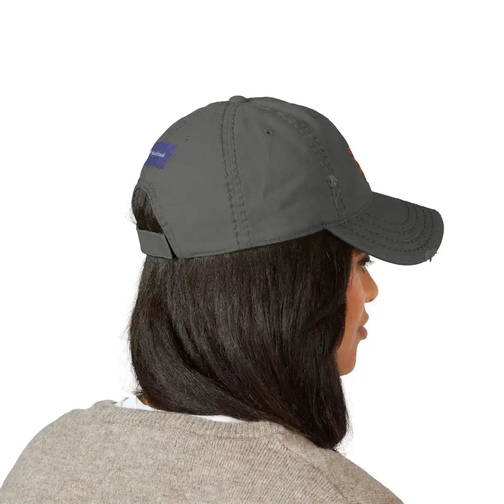 Distressed Dad Hat with ’Resist Right Meow’ Embroidery - Hats