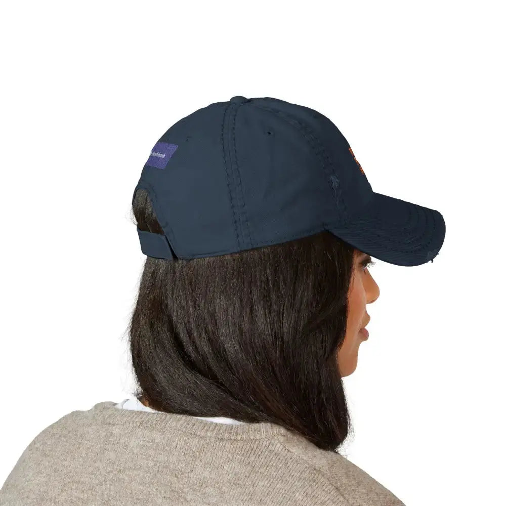 Distressed Dad Hat with ’Resist Right Meow’ Embroidery - Hats