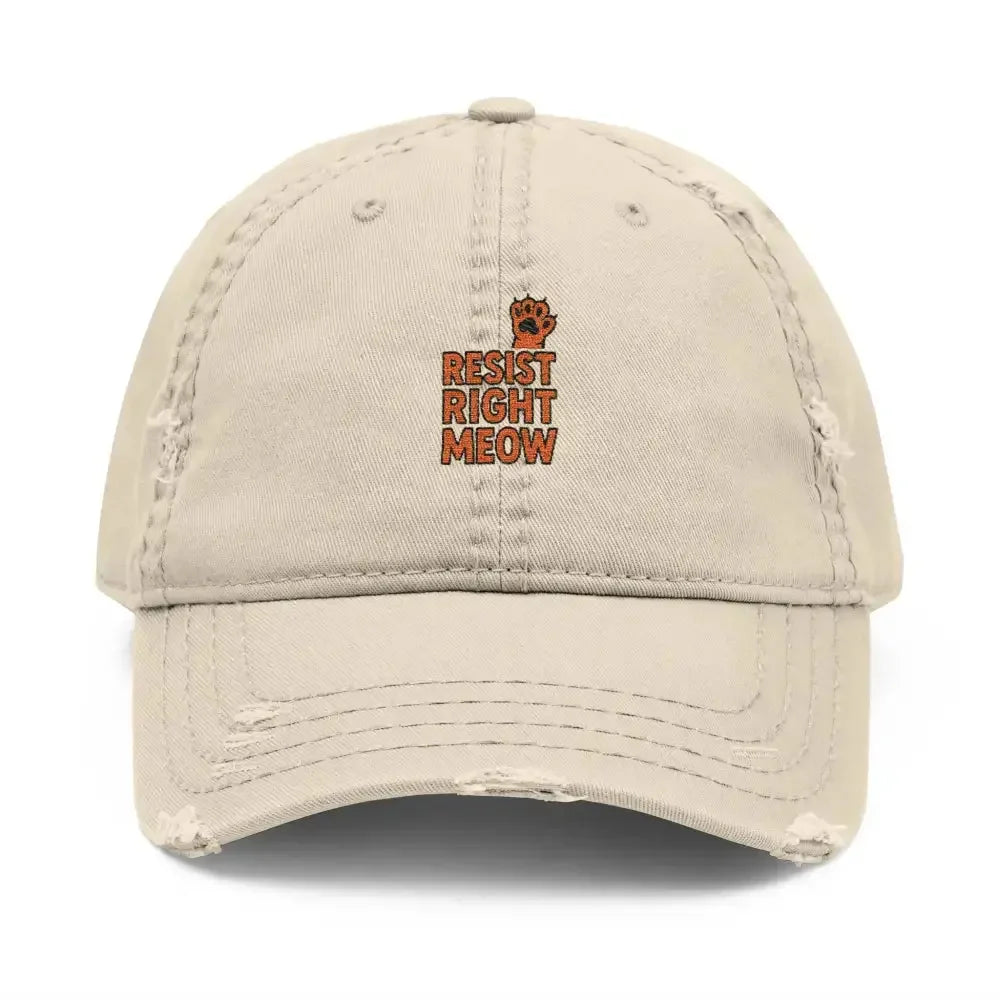 Distressed Dad Hat with 'Resist Right Meow' Embroidery - FloofChonk