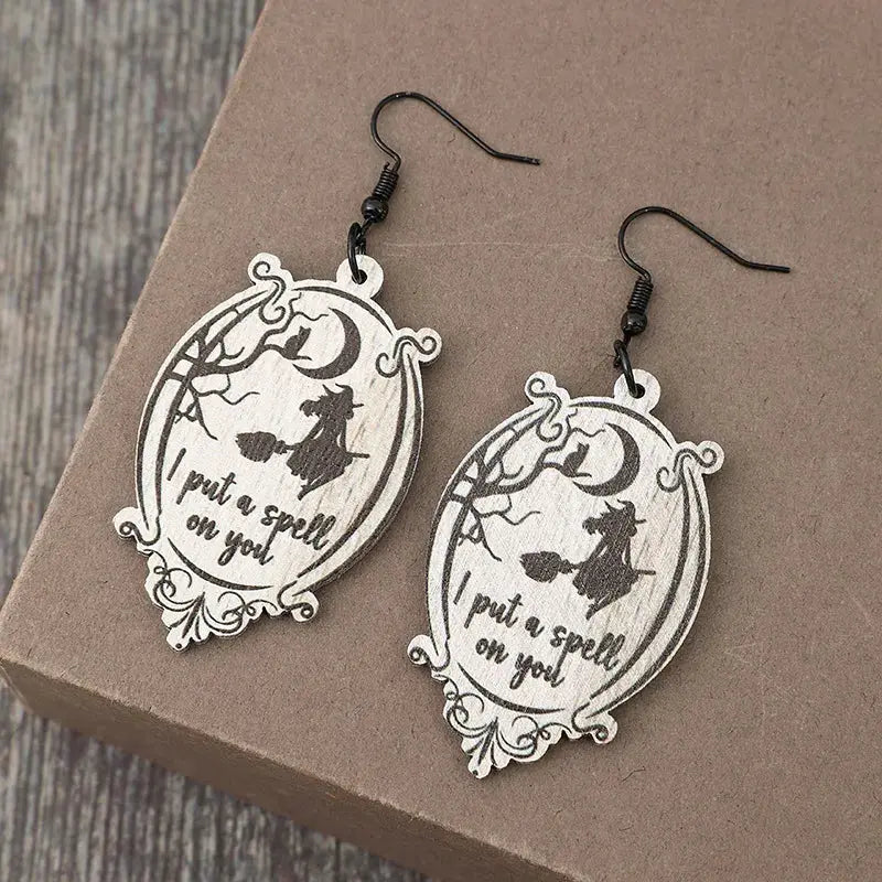 Witch Wooden Dangle Earrings - FloofChonk