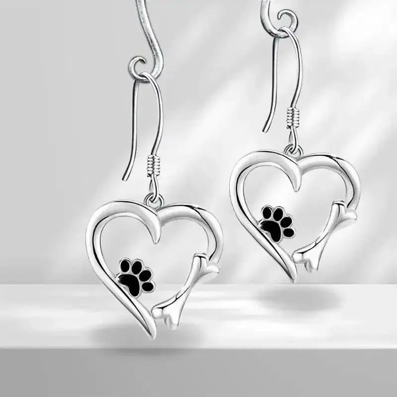 Cute Cat Paw Heart Earrings in White Gold - FloofChonk