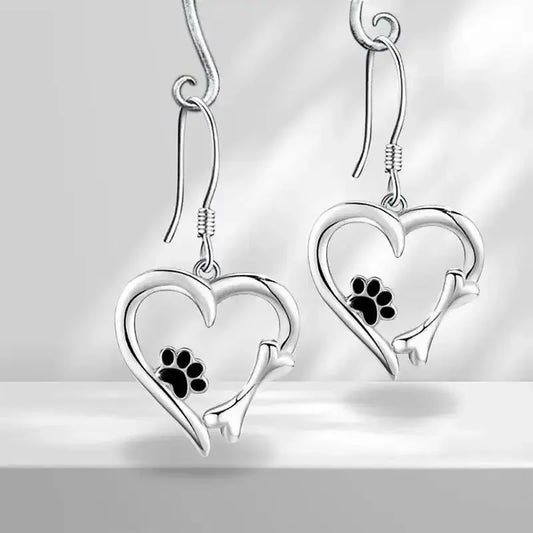 Cute Cat Paw Heart Earrings in White Gold - FloofChonk