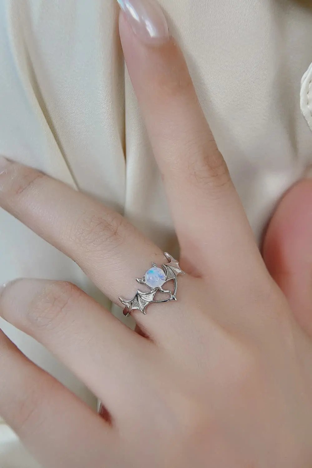 Moonstone Bat 925 Sterling Silver Ring - FloofChonk
