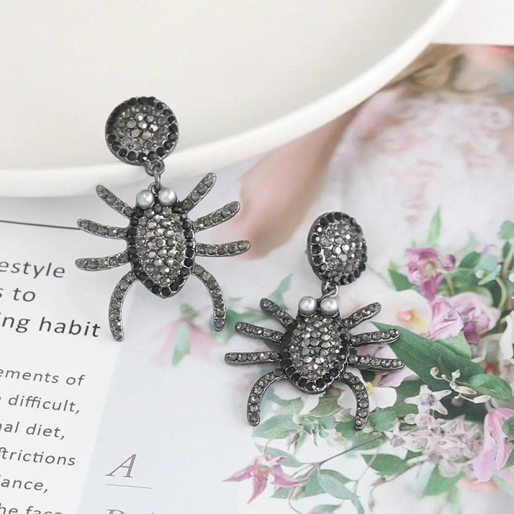Spider Rhinestone Alloy Earrings - FloofChonk