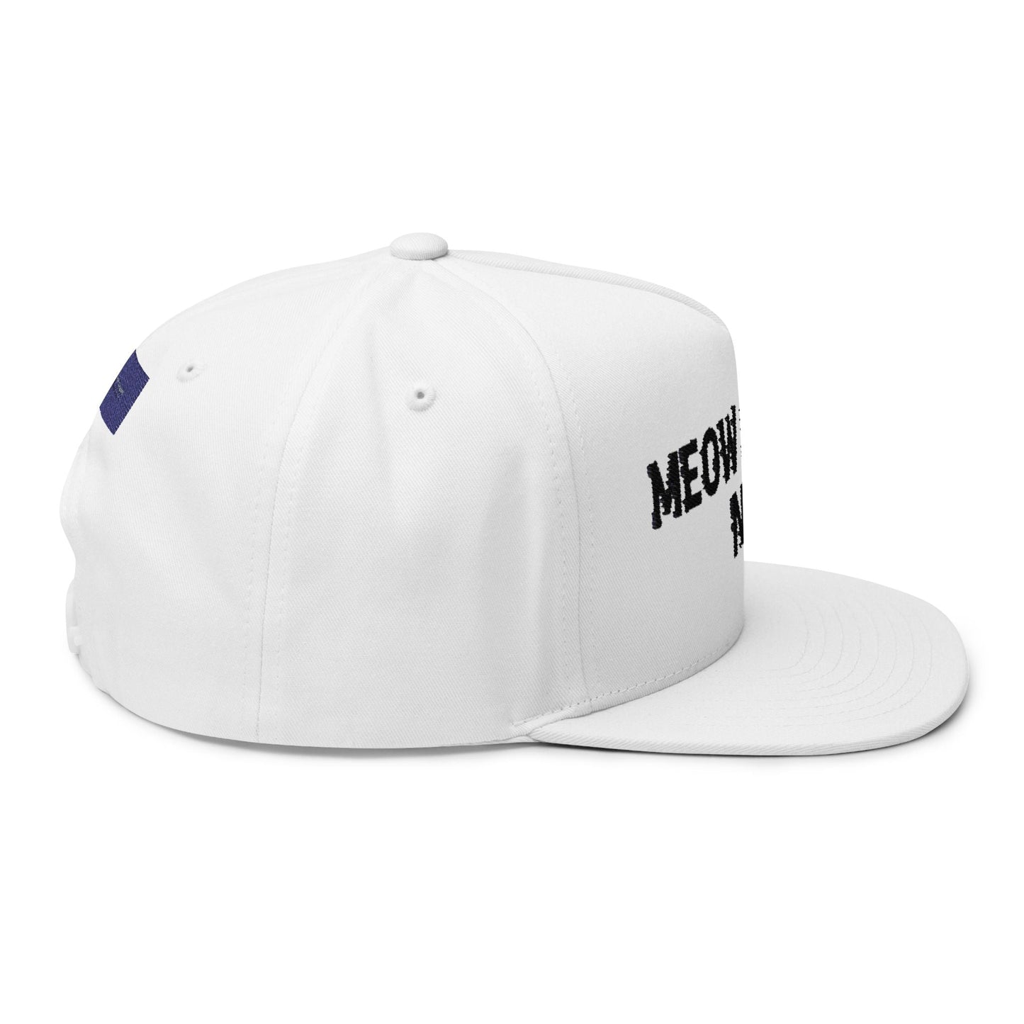 Flat Bill Cap — "Meow Means No." Embroidered Cat Attitude Snapback - FloofChonk