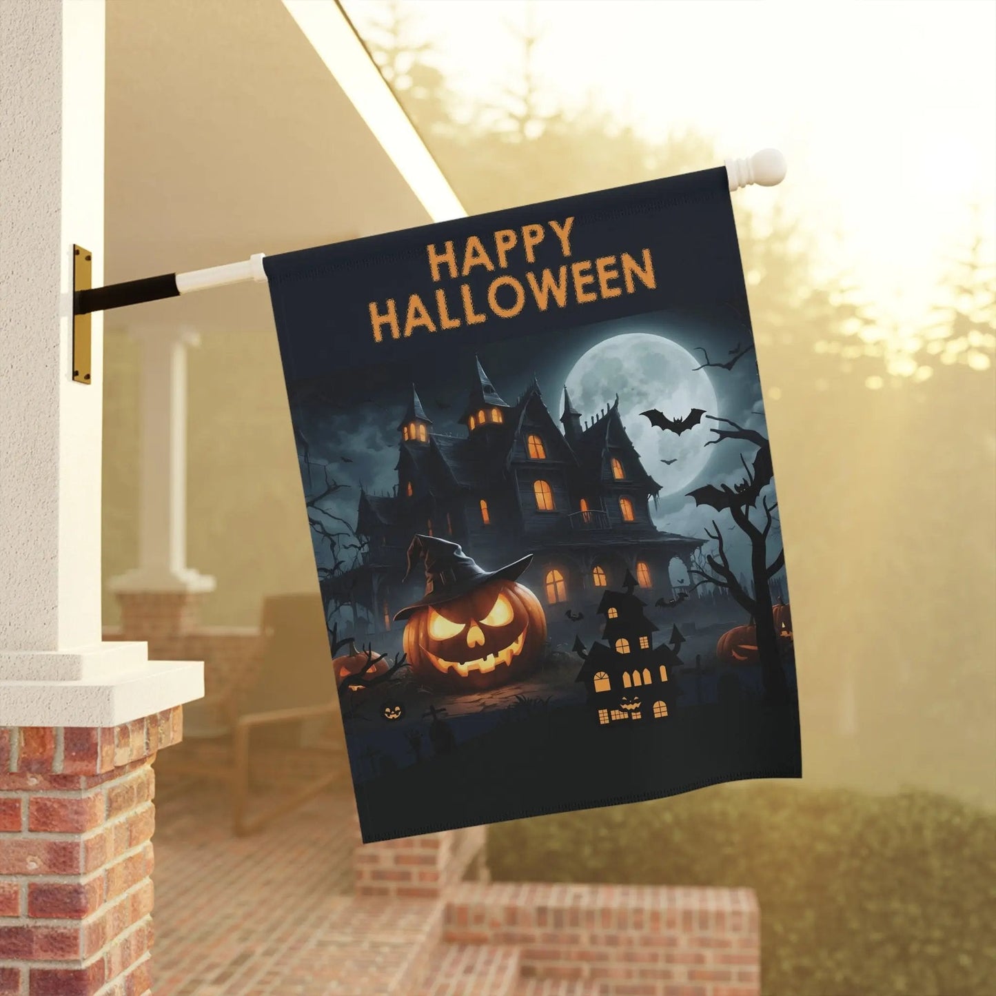 Halloween Garden Banner, Spooky House Decor, Outdoor Halloween Flag, Holiday Yard Sign, Fall Seasonal Decoration - FloofChonk