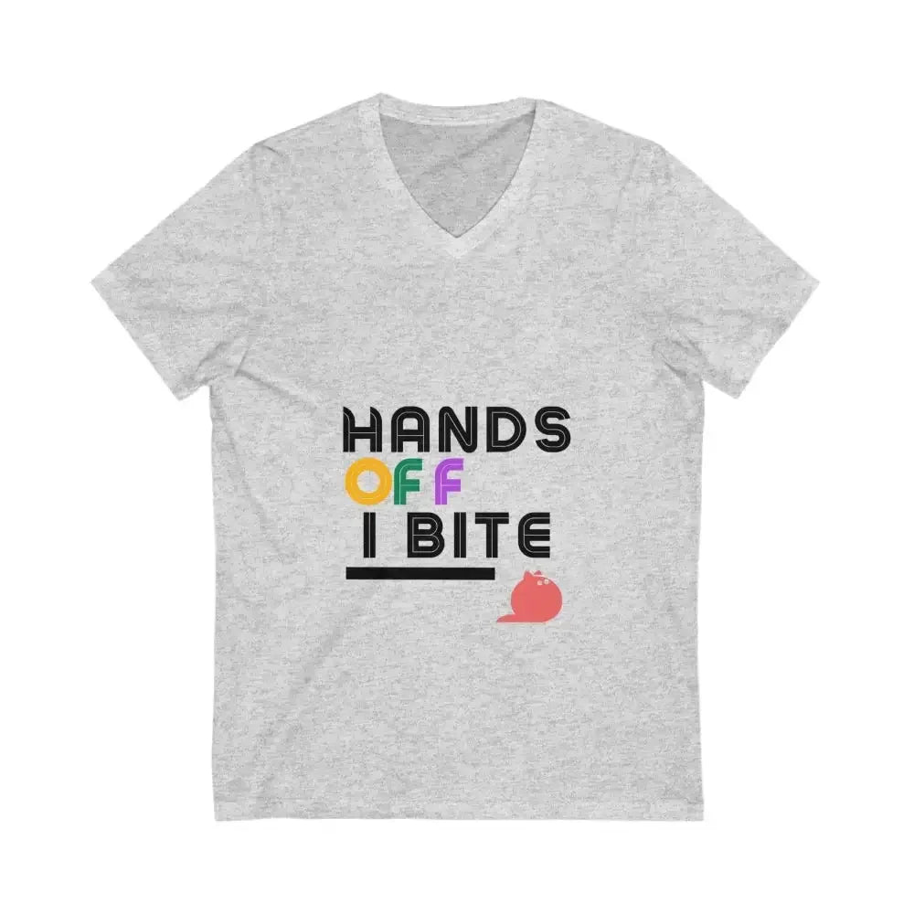 Hands Off I Bite V-Neck Tee - FloofChonk
