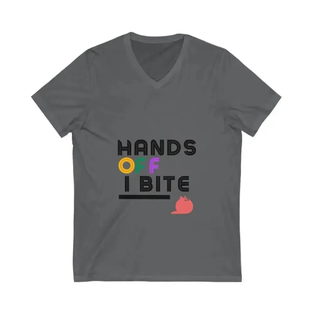 Hands Off I Bite V-Neck Tee - FloofChonk