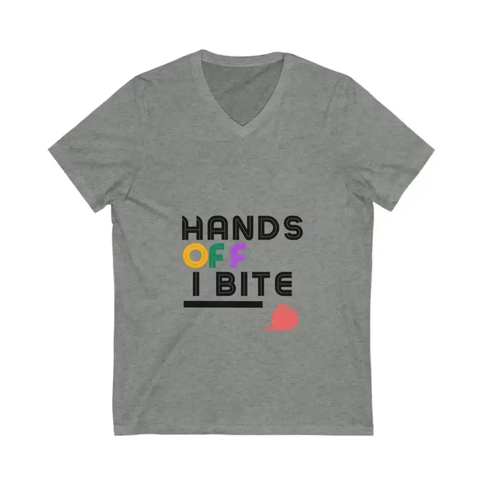 Hands Off I Bite V-Neck Tee - FloofChonk