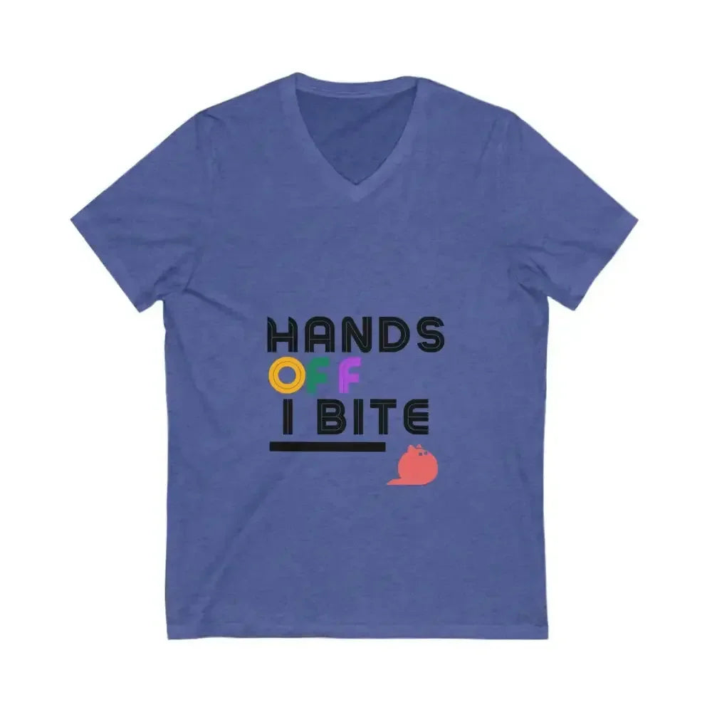 Hands Off I Bite V-Neck Tee - FloofChonk