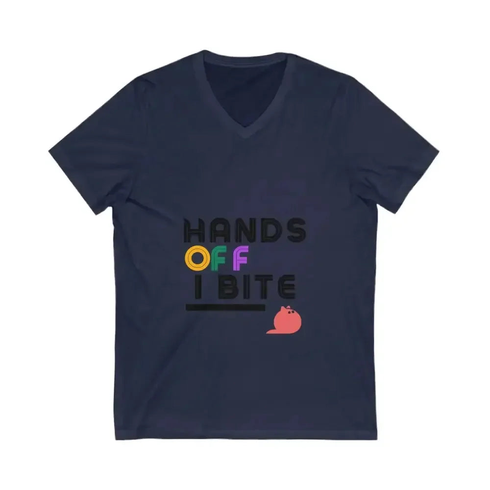Hands Off I Bite V-Neck Tee - FloofChonk