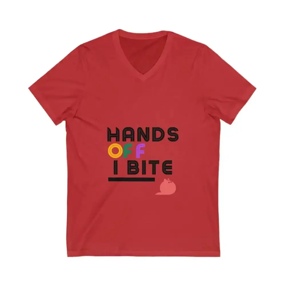 Hands Off I Bite V-Neck Tee - FloofChonk