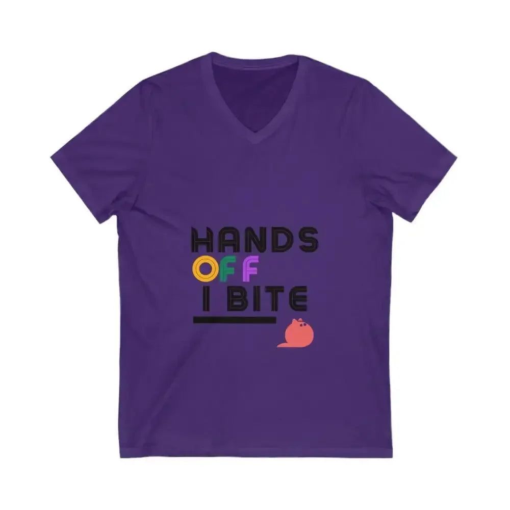 Hands Off I Bite V-Neck Tee - FloofChonk