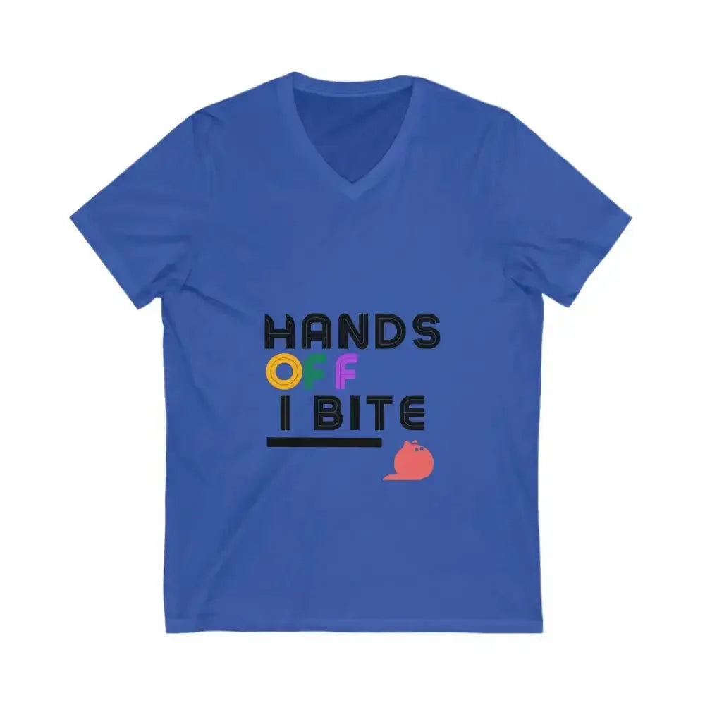 Hands Off I Bite V-Neck Tee - FloofChonk
