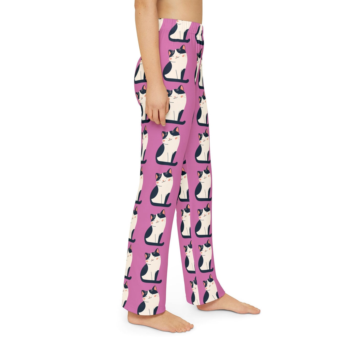 Kids Lounge Pants - Pink Cat Pattern All - Over Print - FloofChonk