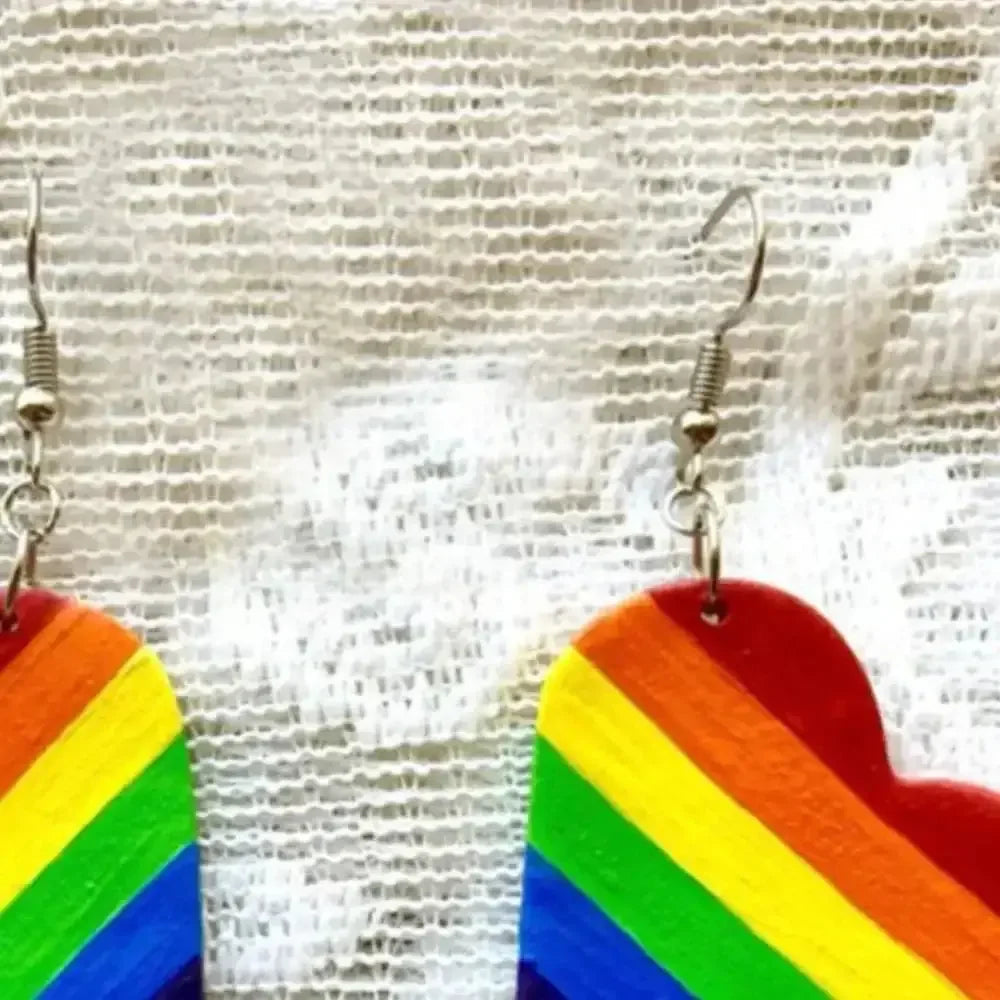 Leather Colorful Striped Heart Earrings - FloofChonk