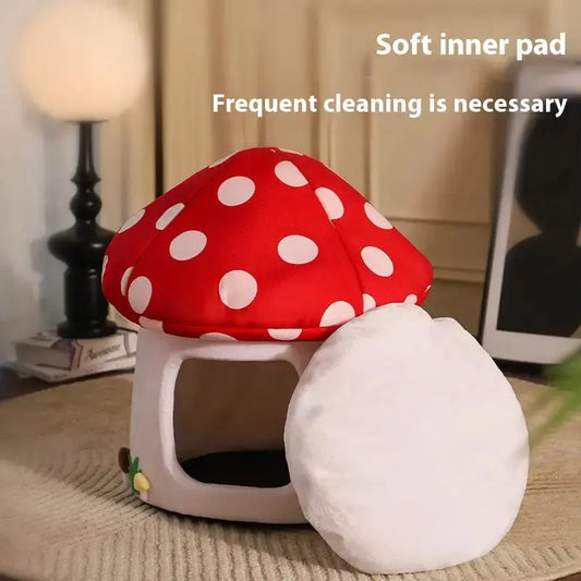 Mushroom Four Seasons Universal Cat Bed Cute Cat Semi-enclosed - FloofChonk