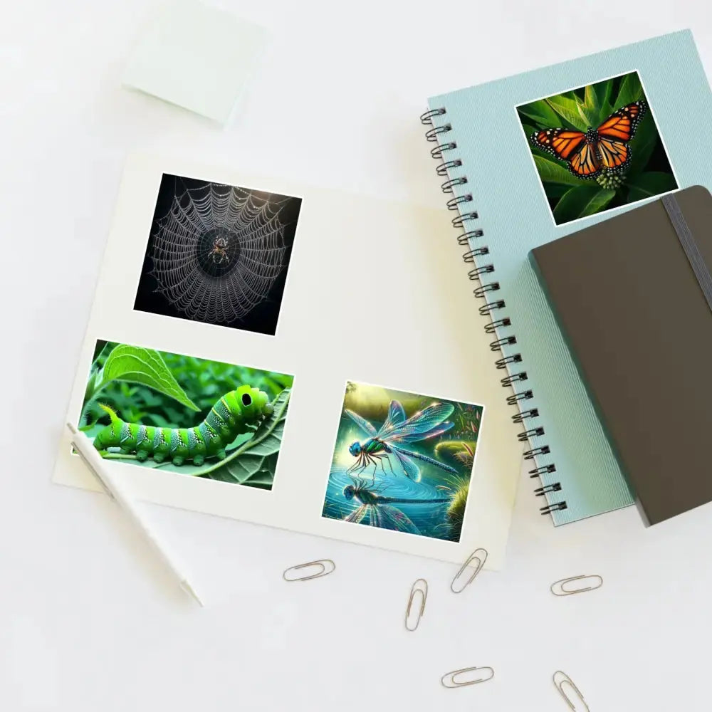 Nature - Inspired Sticker Sheets | Butterfly, Spider, Dragonfly Designs for Scrapbooking, Journaling, Craft Projects - FloofChonk