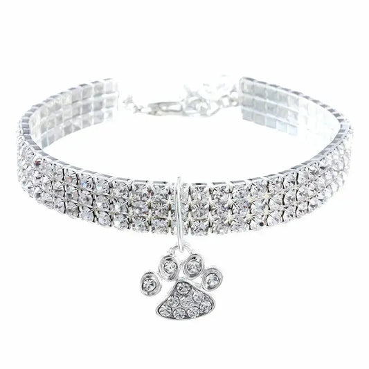 Fancy Pet Collar with Rhinestones and Silver Plating - FloofChonk