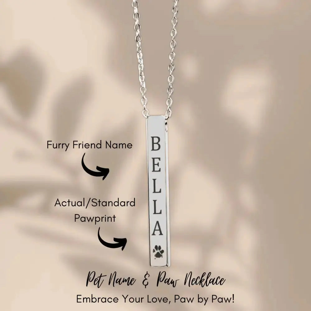 Pet Name & Paw Necklace - FloofChonk