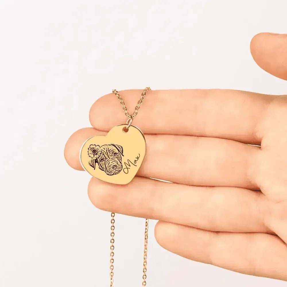 Pet Portrait Heart Necklace - FloofChonk