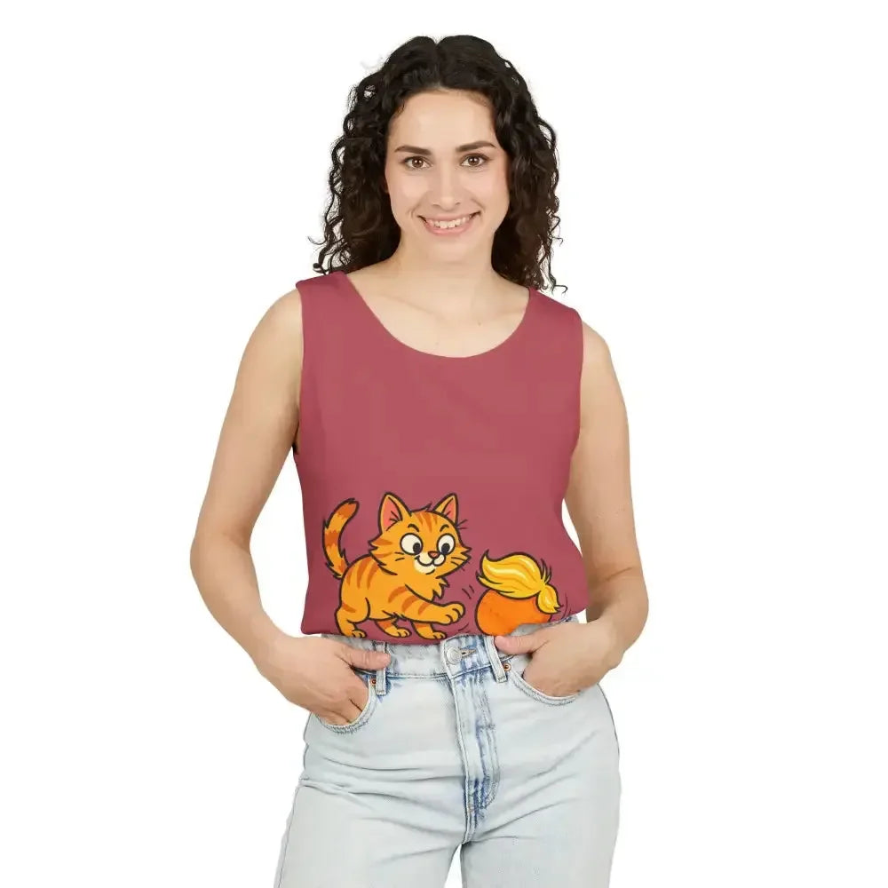 Playful Cat Graphic Tank Top for Summer - FloofChonk