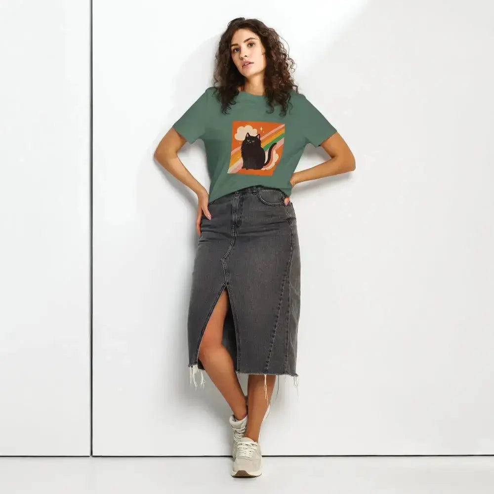 Pride Cat Rainbow Women’s Organic Ribbed Neck T-Shirt - FloofChonk