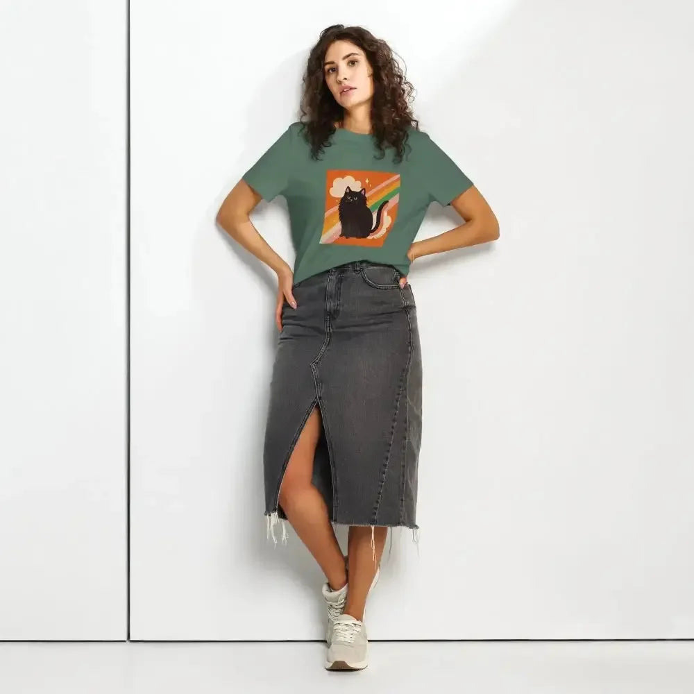 Pride Cat Rainbow Women’s Organic Ribbed Neck T-Shirt - FloofChonk