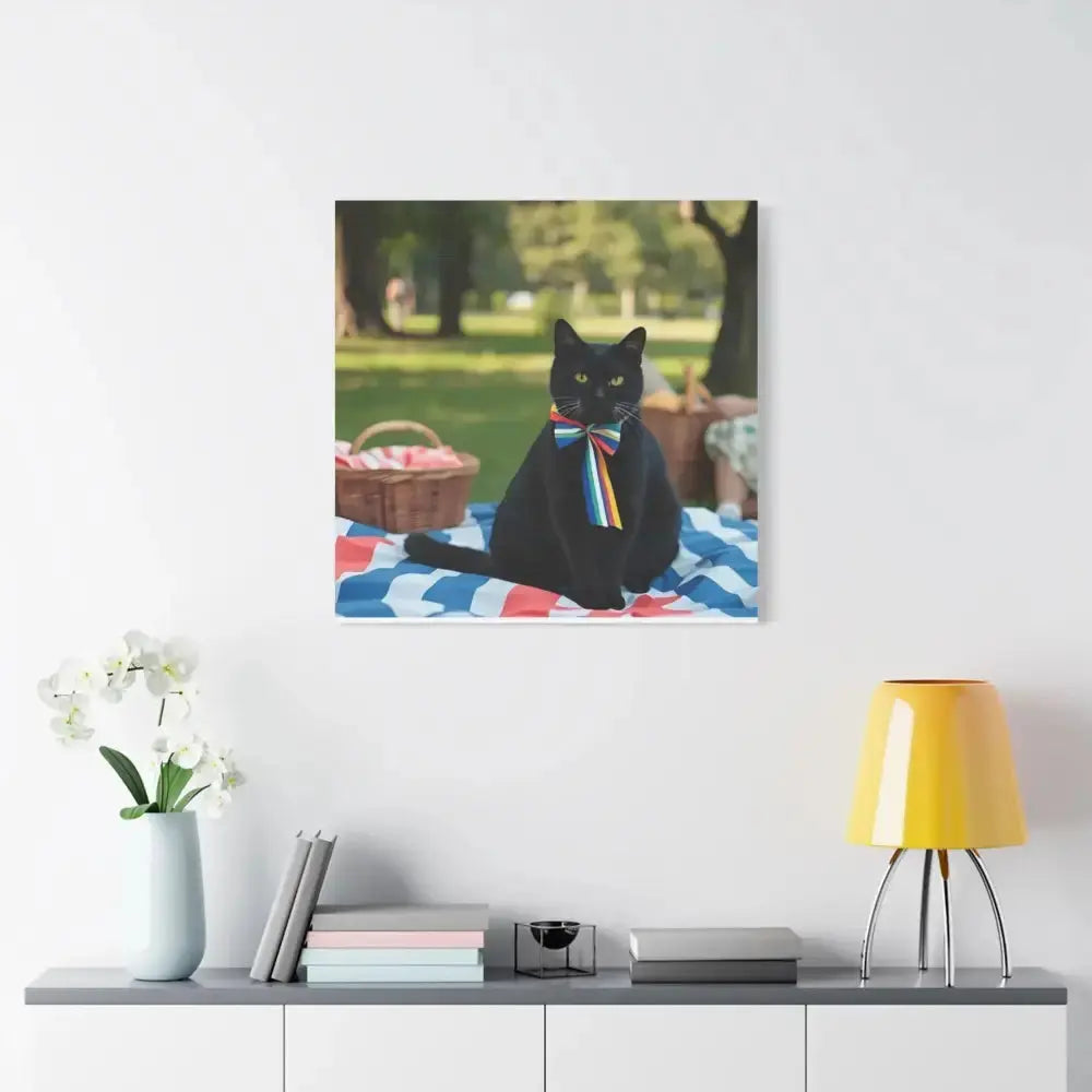 Rainbow Ribbon Cat Canvas Wall Art, Colorful Cat Decor - FloofChonk