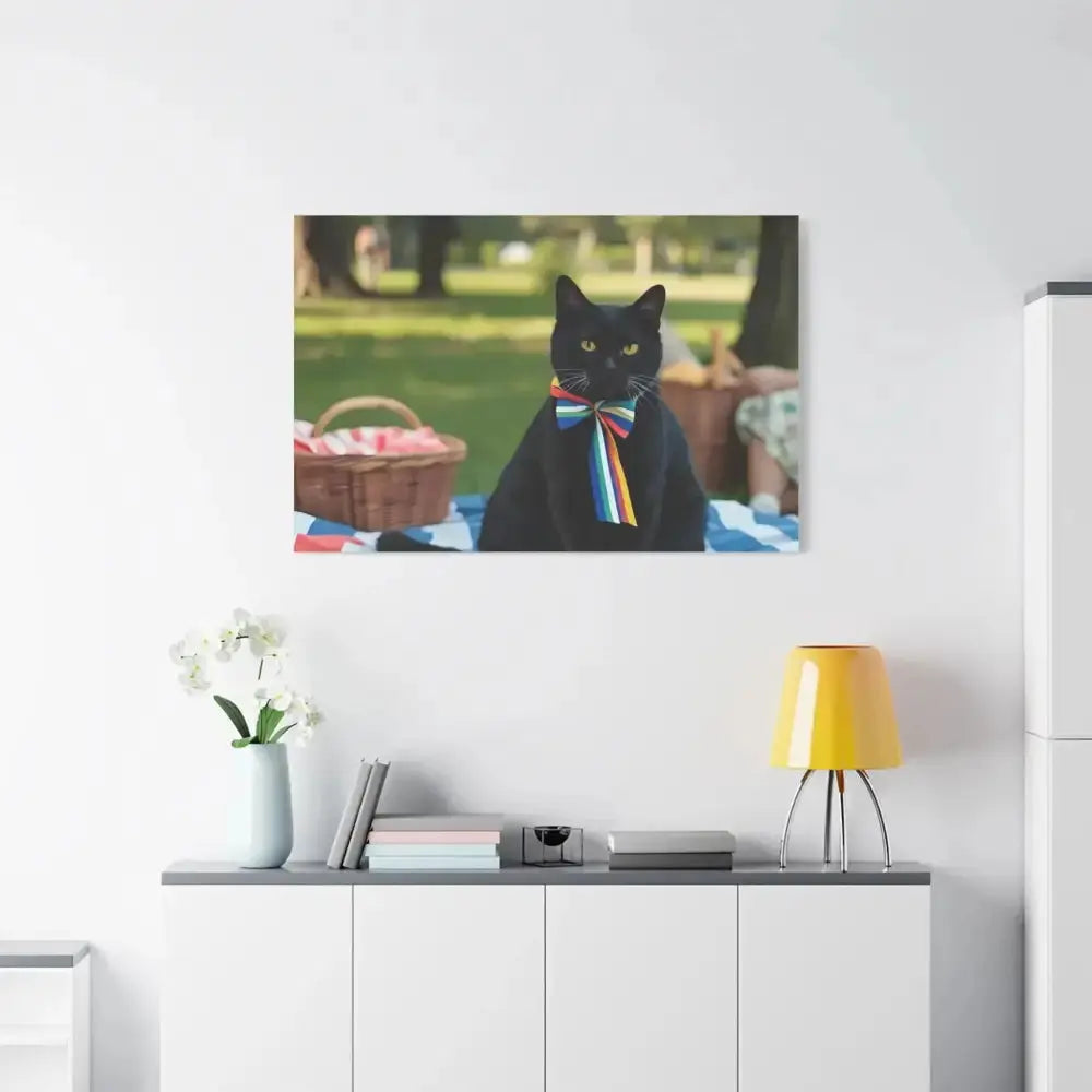 Rainbow Ribbon Cat Canvas Wall Art, Colorful Cat Decor - FloofChonk