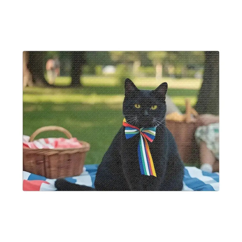 Rainbow Ribbon Cat Canvas Wall Art, Colorful Cat Decor - FloofChonk