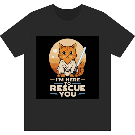 Rescue Kitty Lightsaber T‑Shirt — “I’m Here To Rescue You” Cat Jedi Tee - FloofChonk