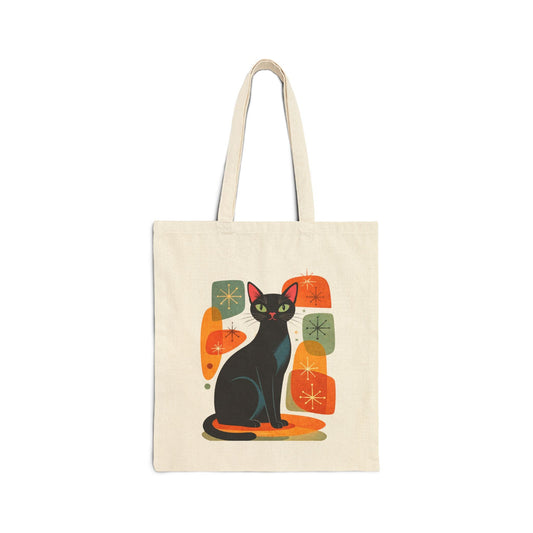 Retro Black Cat Graphic Canvas Tote Bag - FloofChonk