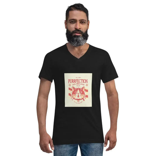 Retro Cat Graphic Short Sleeve V-Neck T-Shirt - FloofChonk