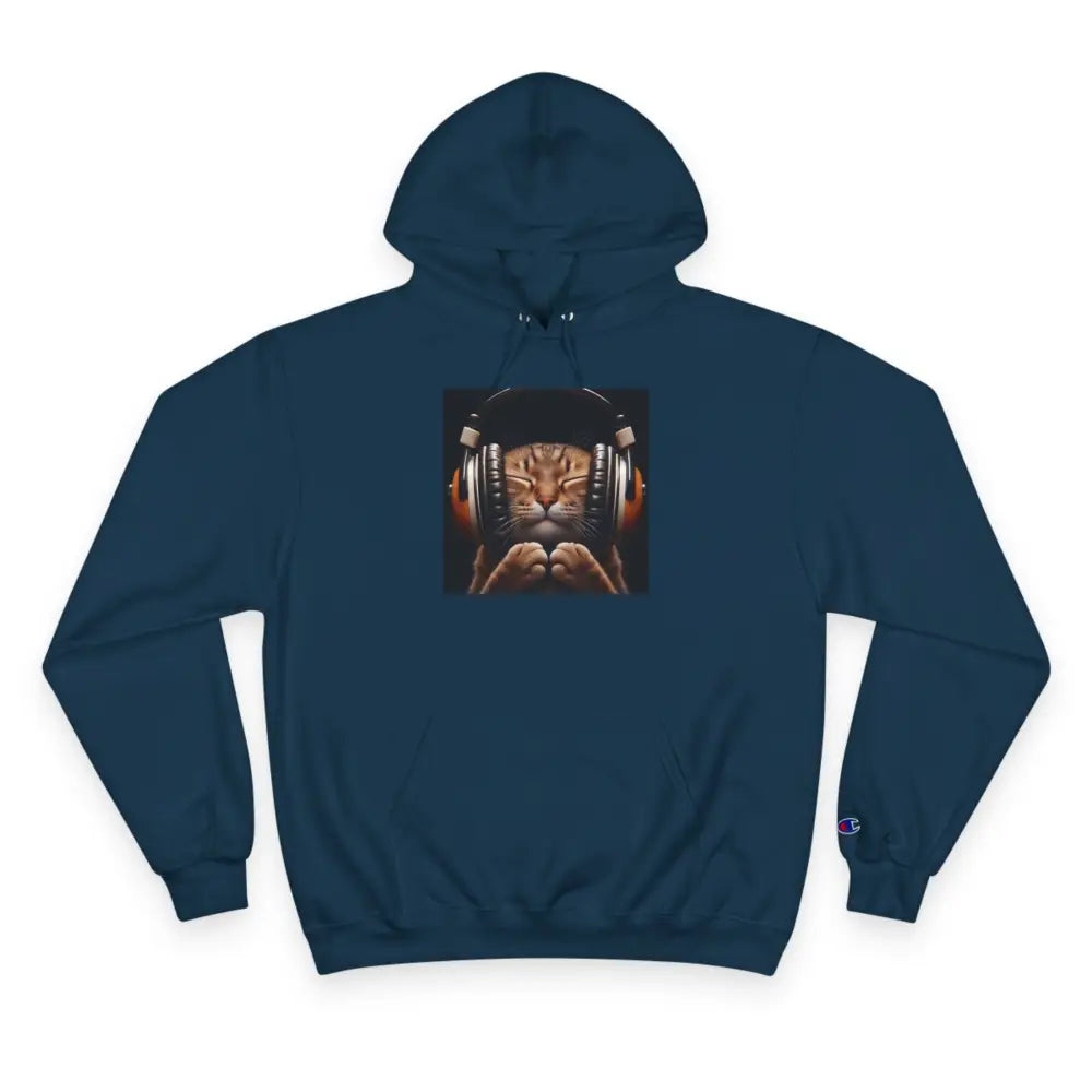 Retro Cat Lover Champion Hoodie - Now That’s What I Call Cat Volume 1 - Navy / S - Hoodie
