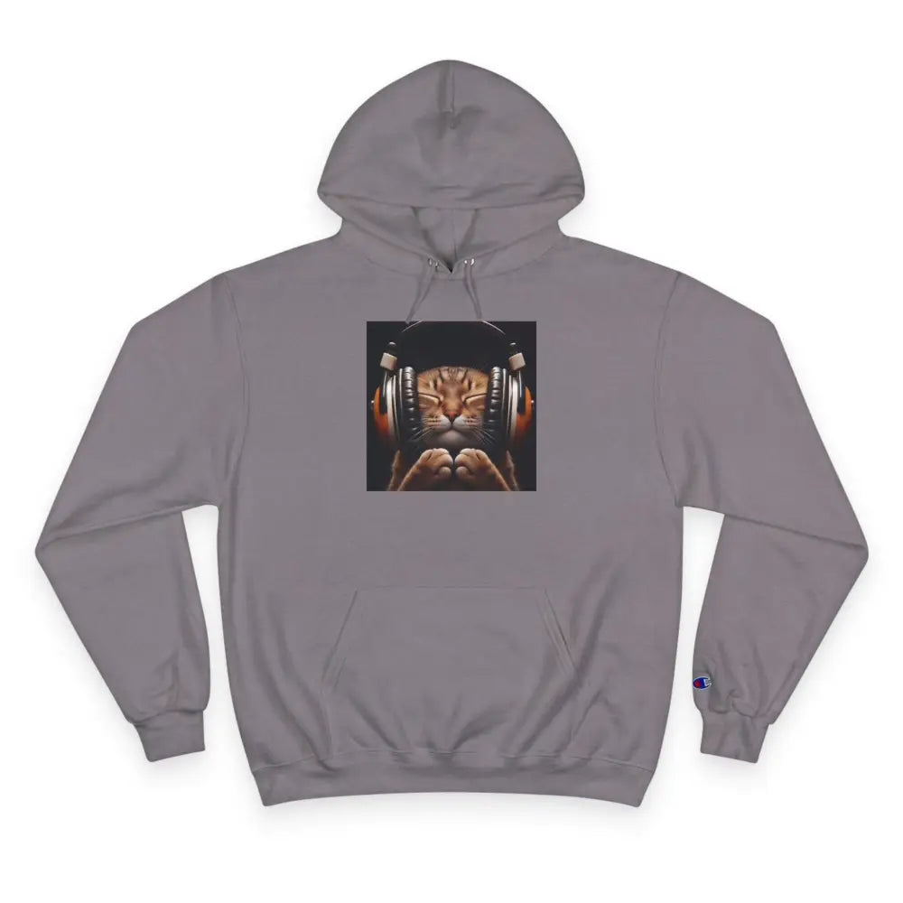 Retro Cat Lover Champion Hoodie - Now That’s What I Call Cat Volume 1 - Stone Grey / S - Hoodie