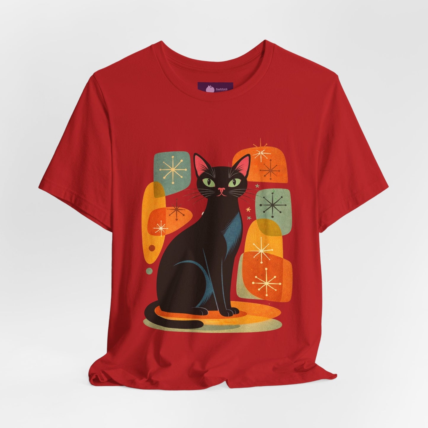 Retro Mid - Century Modern Black Cat T-Shirt - FloofChonk