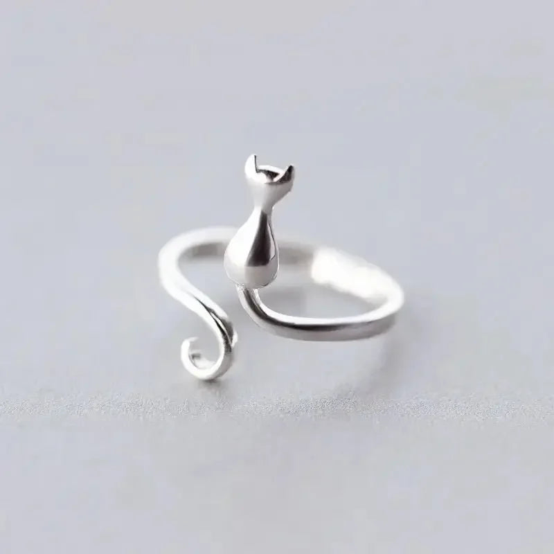 S925 Silver Cat Ring Women Index Finger Ring - FloofChonk