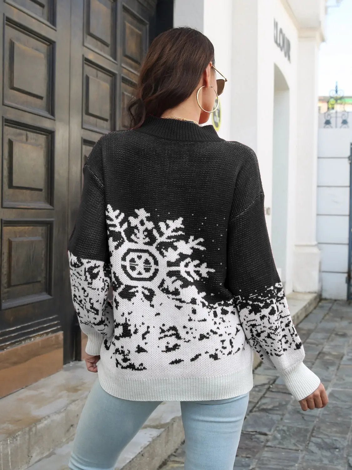 Snowflake Pattern Mock Neck Sweater - FloofChonk