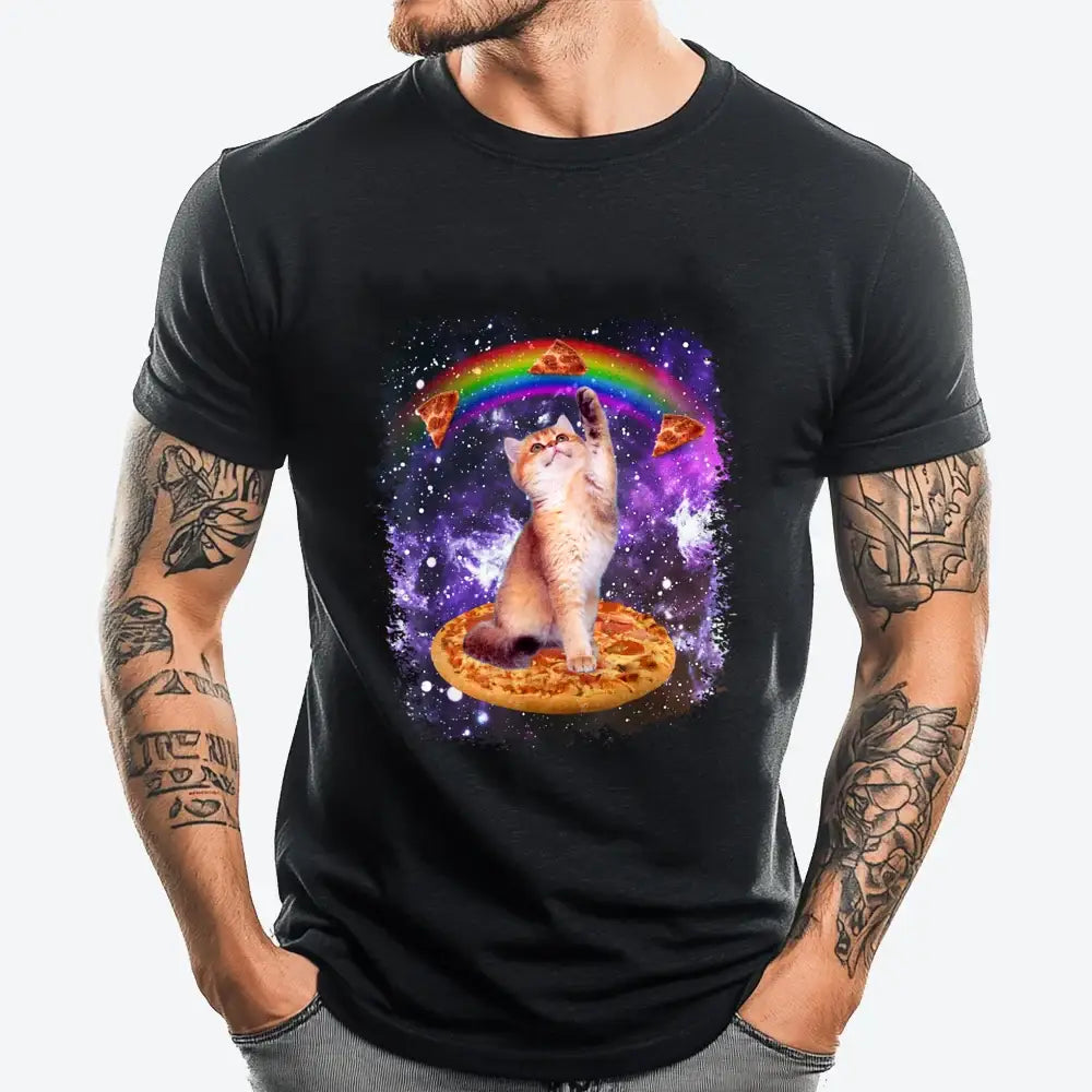 Space Cat Pizza Rainbow Cat Galaxy Cute Kitty In Space Brand T Shirt Men Long Sleeve Tee Gift