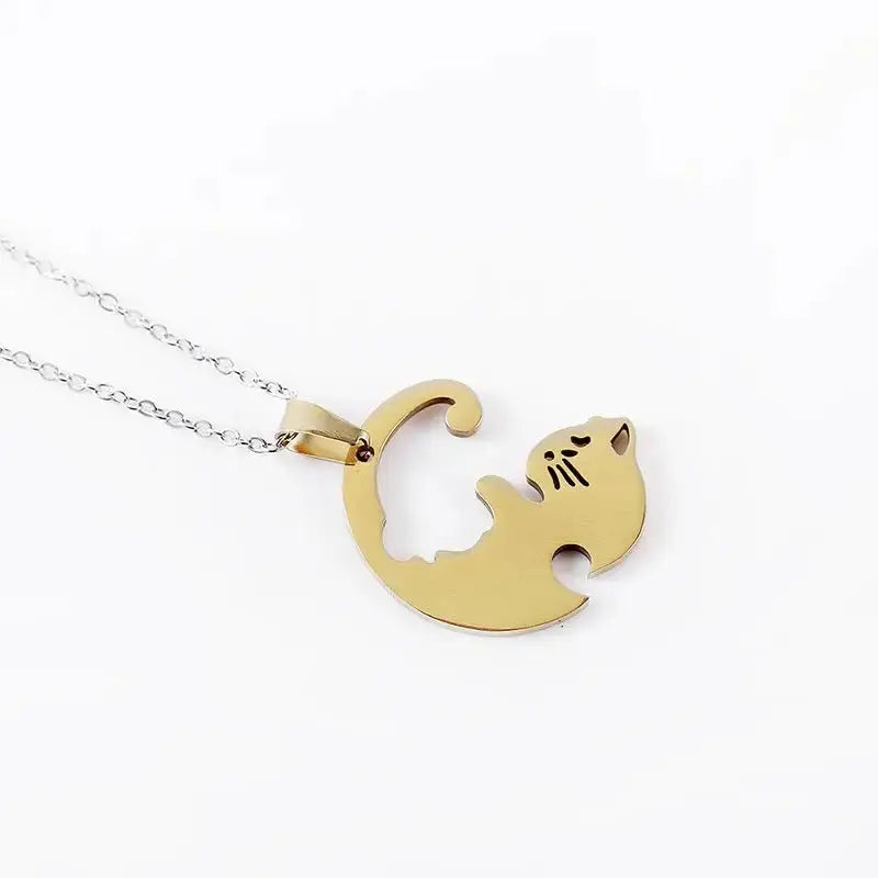 Stainless Steel Ornament Black White Cat Titanium Steel Necklace - FloofChonk