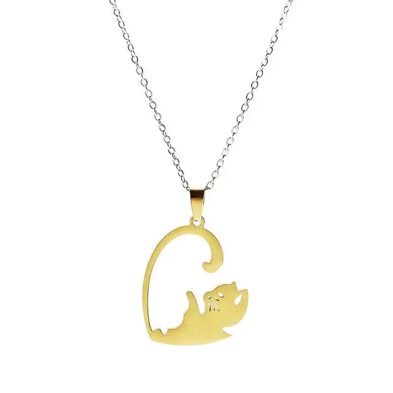 Stainless Steel Ornament Black White Cat Titanium Steel Necklace - FloofChonk