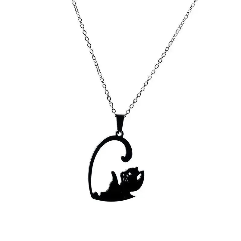 Stainless Steel Ornament Black White Cat Titanium Steel Necklace - FloofChonk