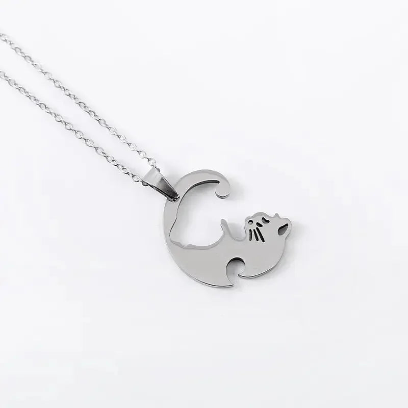 Stainless Steel Ornament Black White Cat Titanium Steel Necklace - FloofChonk