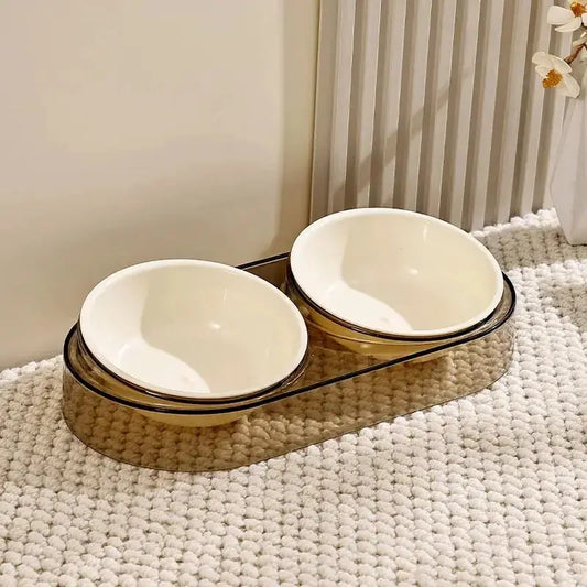 Clear Double Pet Bowl for Cats and Dogs - FloofChonk