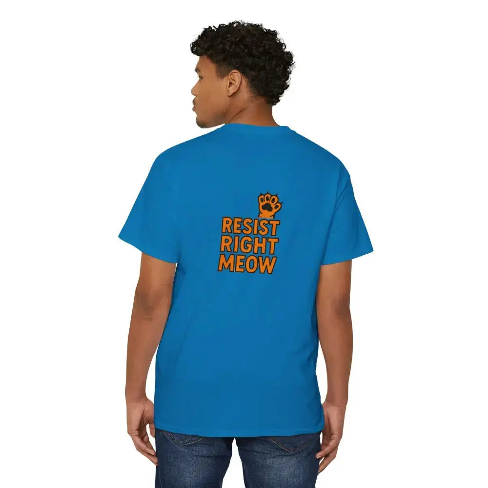 Unisex Heavy Cotton Pocket Tee with ’Resist Right Meow’ - T-Shirt