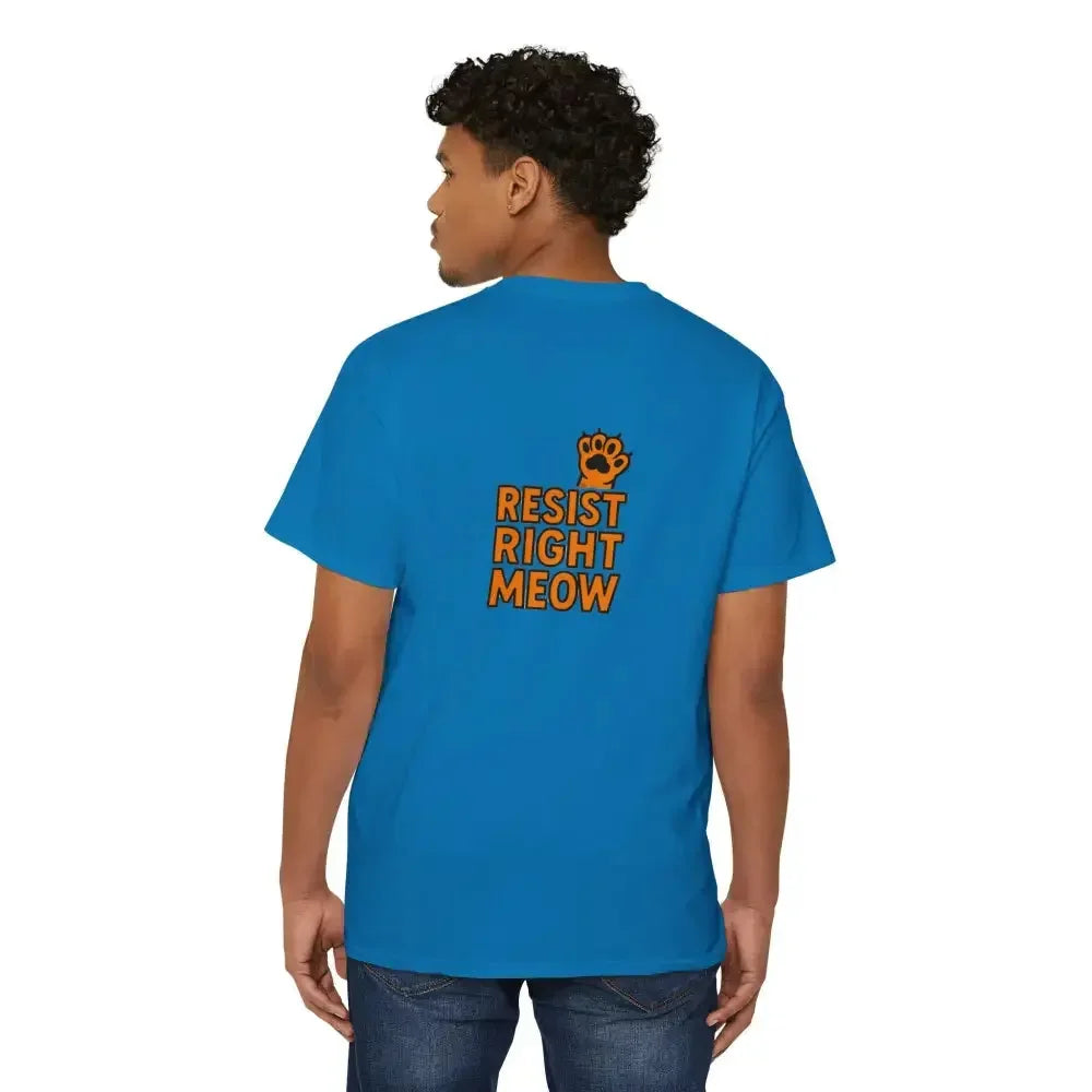 Heavy Cotton Pocket Tee with 'Resist Right Meow' - FloofChonk