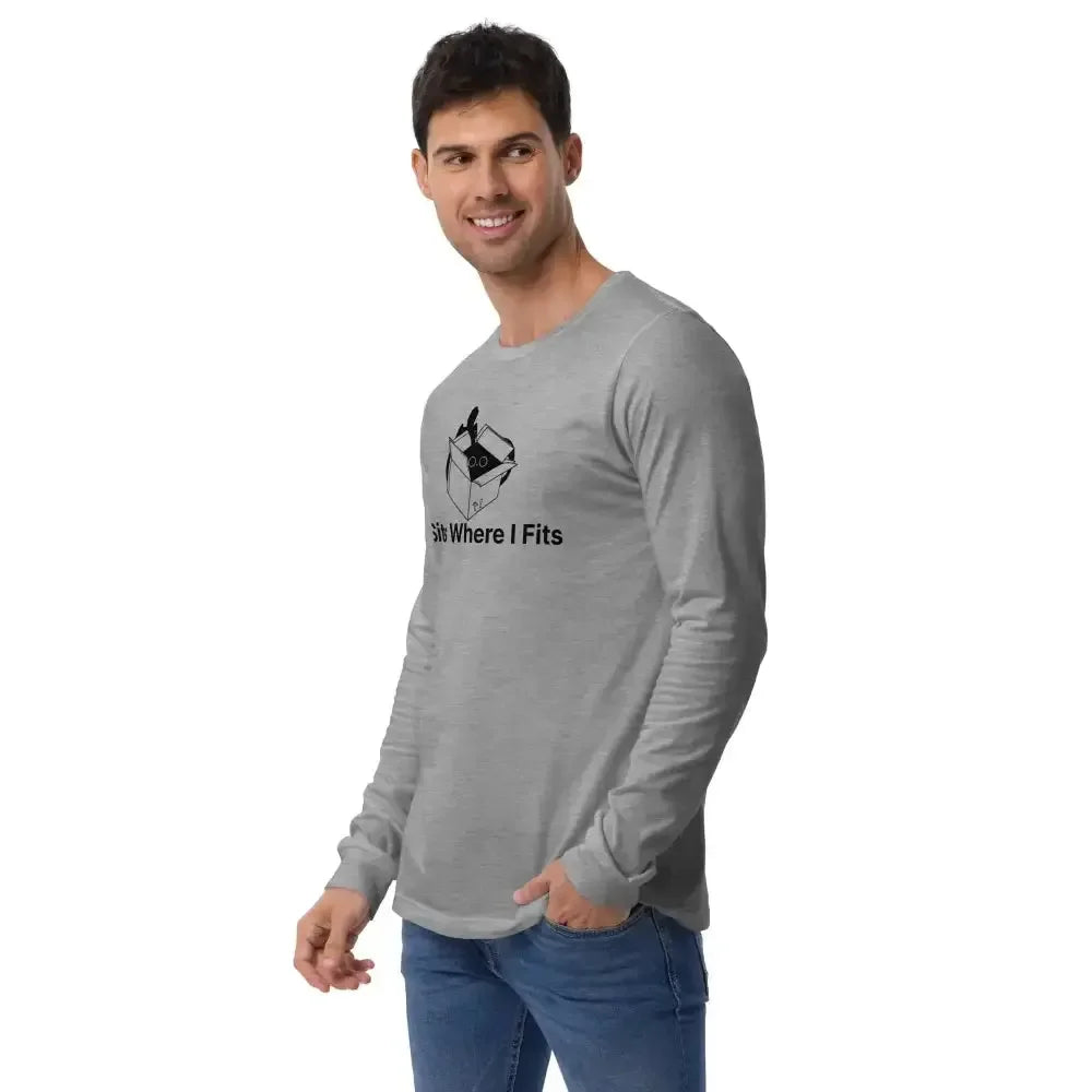 I Sits Where I fits Funny Long Sleeve Tee for Cat Lovers - FloofChonk