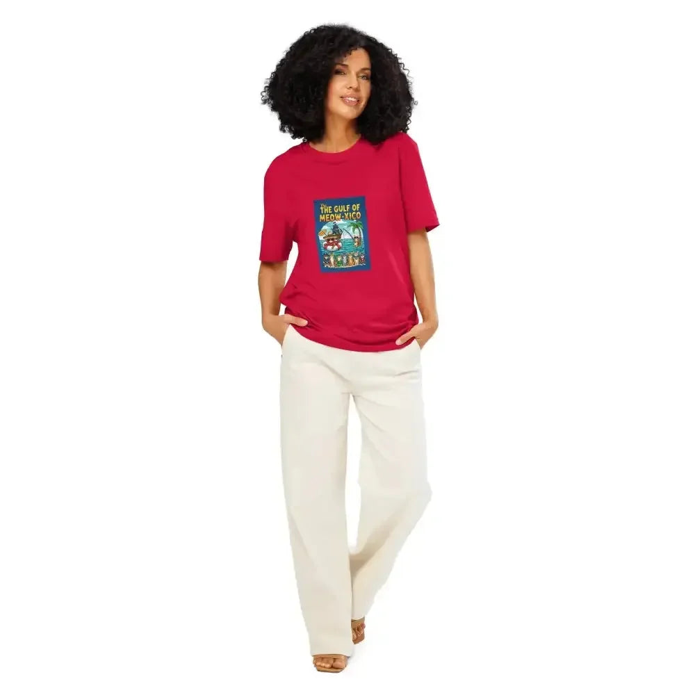 Gulf of Meow-Xico Organic Ribbed Neck T-Shirt, Perfect Cat Lovers T-Shirt - FloofChonk